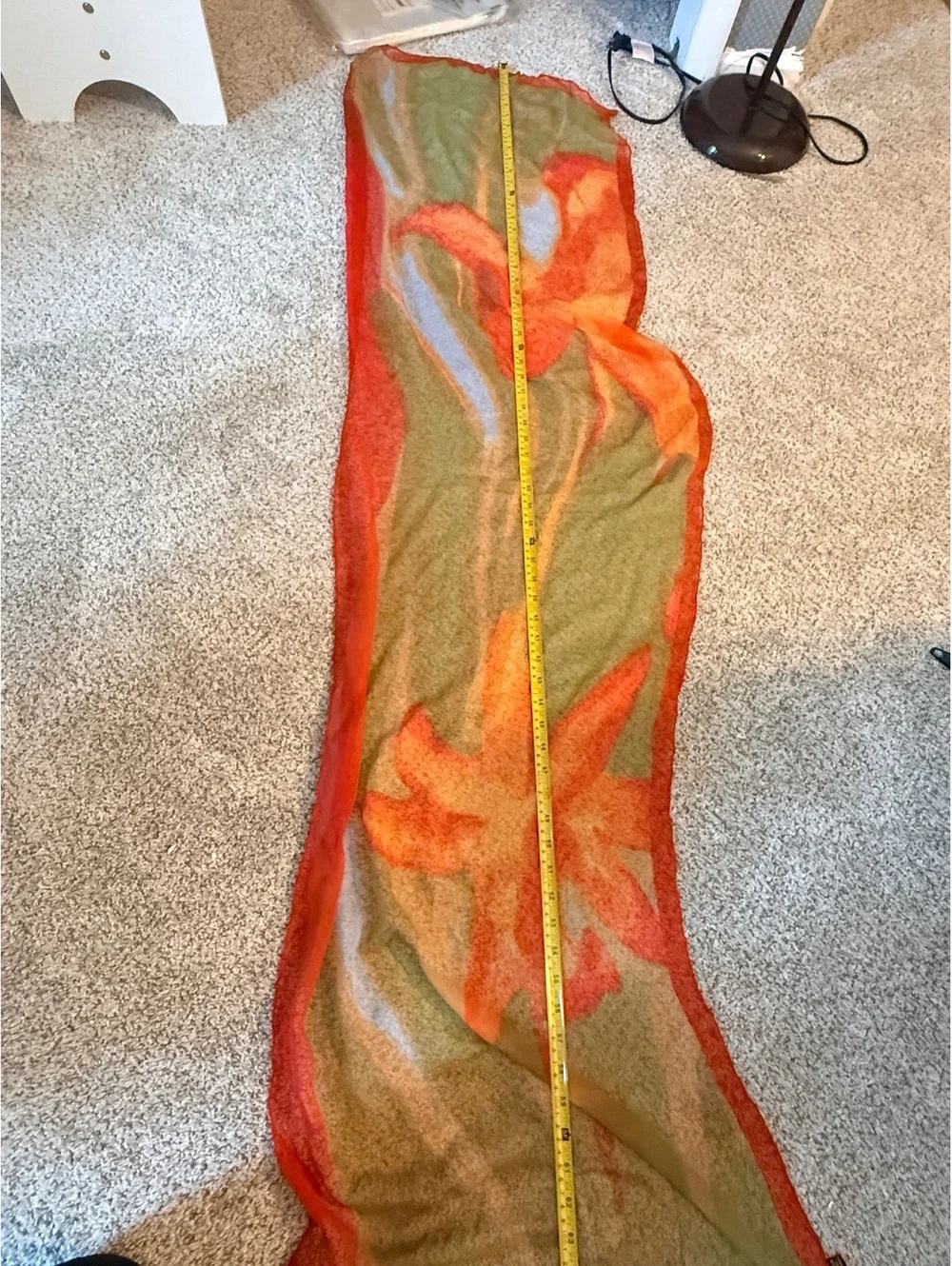 Lightweight Sheer Scarf with Orange Floral Design